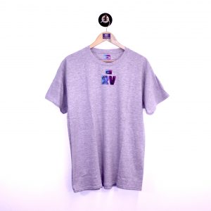 Grey Rich Vintage original unisex t-shirt with cassette logo and blue and purple RV 1